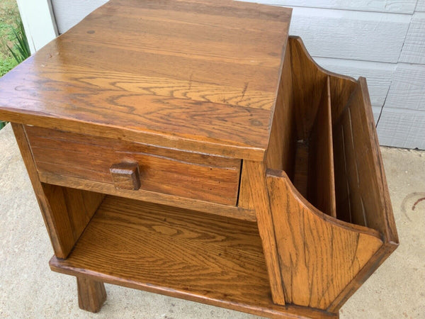 Vtg BRANDT Ranch Oak Magazine Rack side End Table nightstand Model #3224 drawers