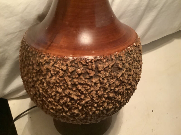 Vtg mid century modern MCM Chalkware pottery chalk Wood Table Lamp wooden