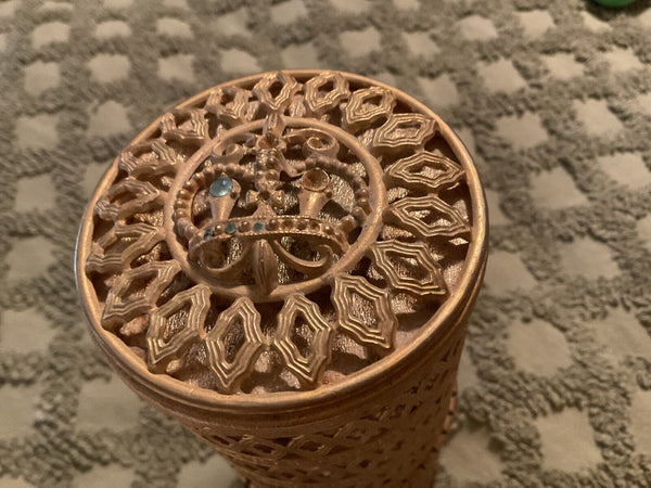 Vtg  MCM Hollywood Regency Style Filigree Vanity Hairspray Can Cover mid century