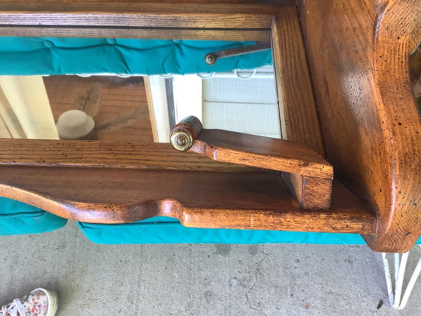 Vtg  wood wooden entryway hallway wall MIRROR shelf mail holder mid century mcm