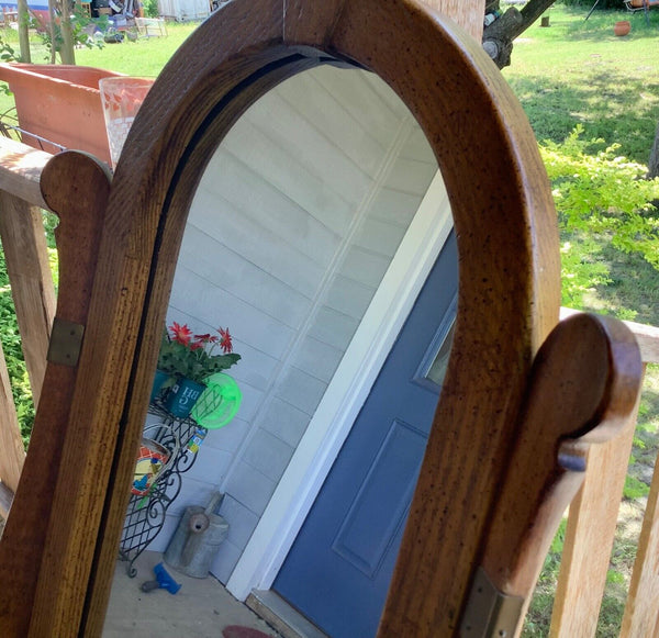 Vtg  wood wooden entryway hallway wall MIRROR shelf mail holder mid century mcm