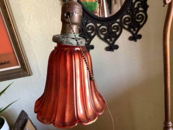 Vtg ANTIQUE ART NOUVEAU ART DECO BRIDGE ARM FLOOR LAMP red Ruby shade marble