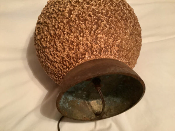 Vtg mid century modern MCM Chalkware pottery chalk Wood Table Lamp wooden