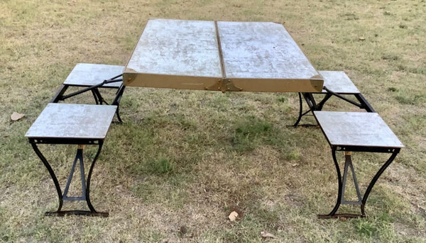 Vtg "Handy" Suitcase Folding Picnic Table  Chair  Milwaukee Stamping Co. camping