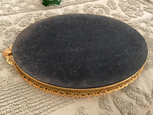 Vtg MID CENTUry FILIGREE ORMOLU VANITY PERFUME TRAY mirror regency