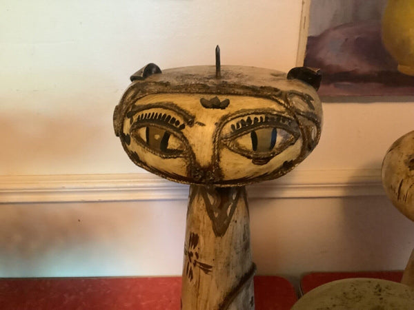 Vtg lot 3 mid century modern retro wood wooden Cat Candle holders candelabra