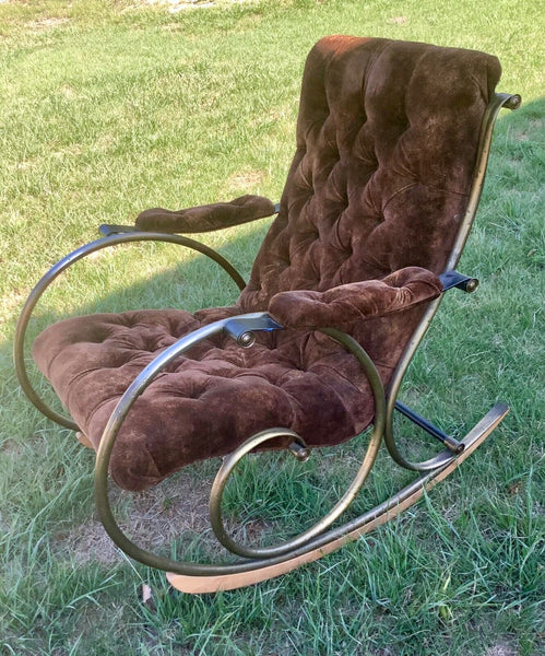 Vtg mcm Neoclassic Rocking Chair by Lee Woodard Metal Frame Velvet mid century