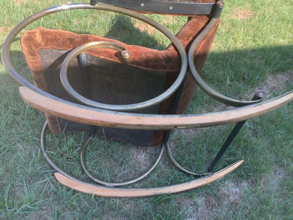 Vtg mcm Neoclassic Rocking Chair by Lee Woodard Metal Frame Velvet mid century