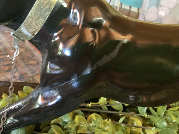 Vintage mid century mcm Black Panther cat  Green Eyes Lane TV Lamp Brass base