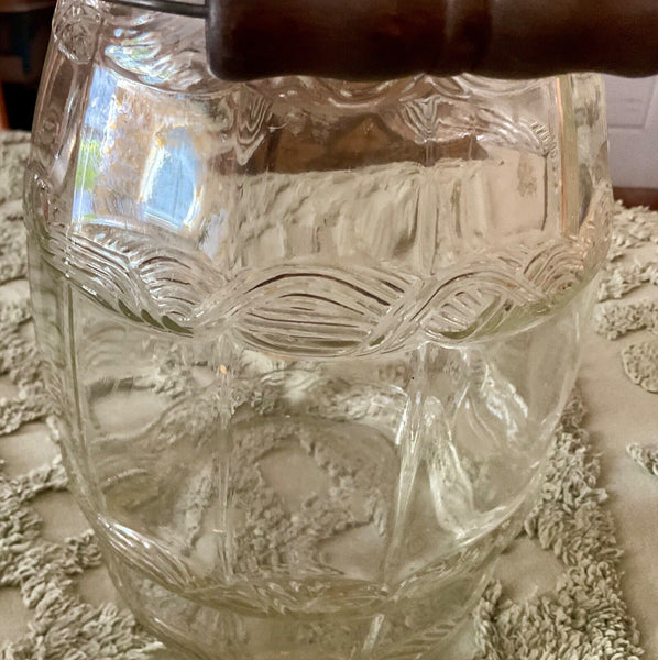 Vintage Pickle Jar Glass Barrel with lid and wood handle