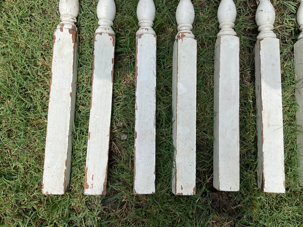 Set 4 Antique Turned Wood Porch Spindles Shabby White 20" Chic Old VTG 1744-22B