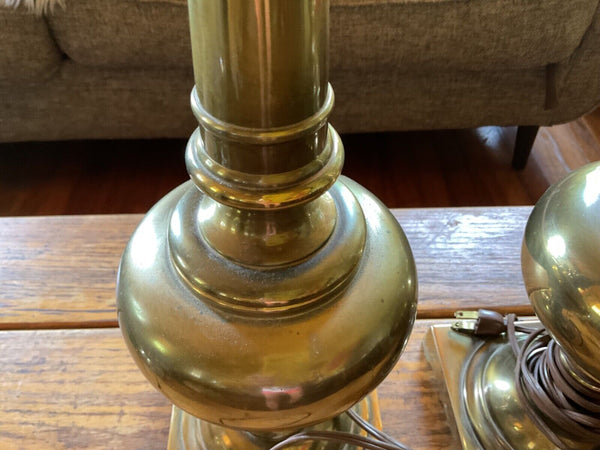 Vtg PAIR TALL Stiffel Brass Table desk Lamps Hollywood Regency mid century mcm