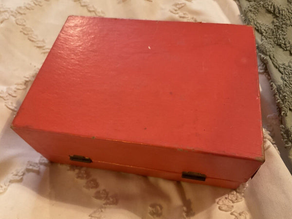 Vtg  mid century Jewelry Box  chest MCM Pink With Velvet Lining Lock