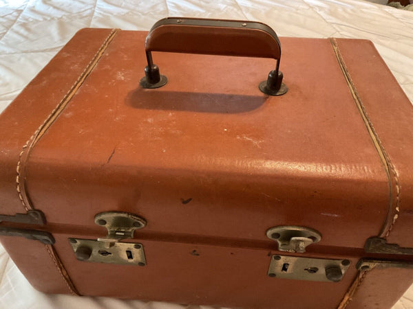 VTG  Brown Tan Train Case Makeup Suitcase Luggage traincase carry on