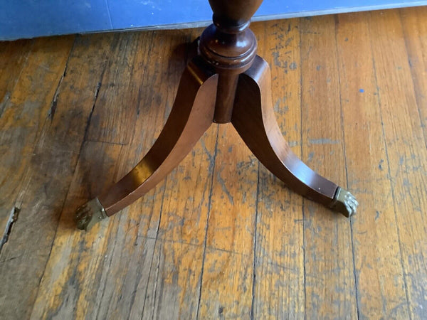 Wood  Imperial USA Tripod Side end Plantstand  Table Vtg antique leather top