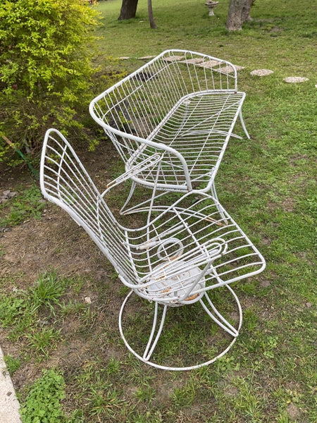 Vtg mid century mcm modern Patio Furniture 2 Piece Set bench sofa wrought iron
