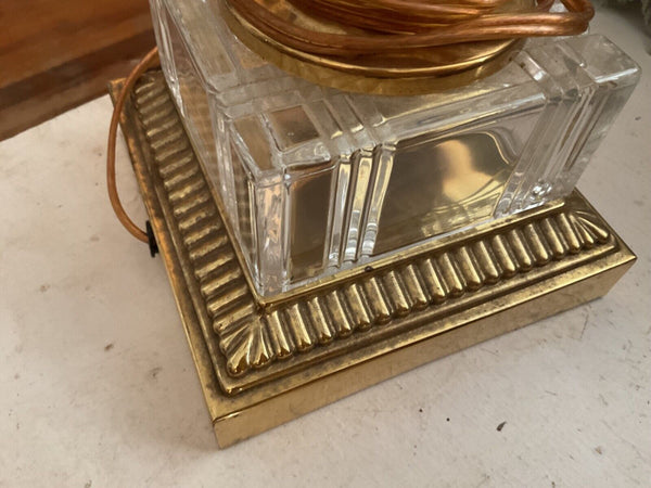 Vtg 24% lead Cut Clear Crystal  Glass & Brass Pineapple Table Lamp USA regency