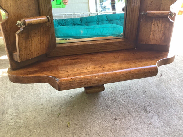 Vtg  wood wooden entryway hallway wall MIRROR shelf mail holder mid century mcm