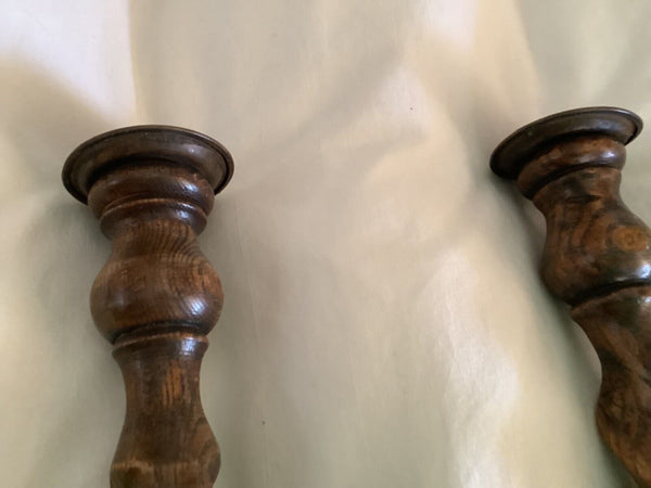 Pair Of  oak Wood “ BARLEY TWIST” Candlesticks candle holder Vintage antique