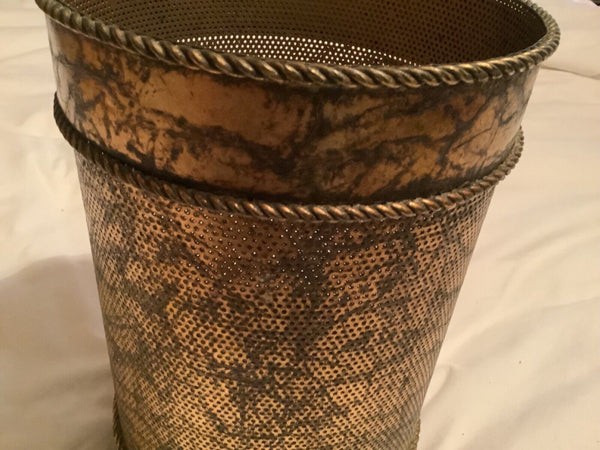 Vintage Hollywood Regency Gold Gilt Metal Waste Basket Italian Mid Century 12"