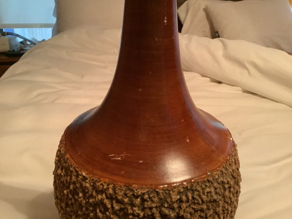 Vtg mid century modern MCM Chalkware pottery chalk Wood Table Lamp wooden
