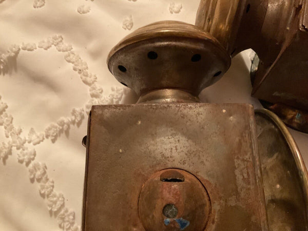 Pair Antique Brass Wagon Carriage Driving Lantern Lamp Lights Vintage