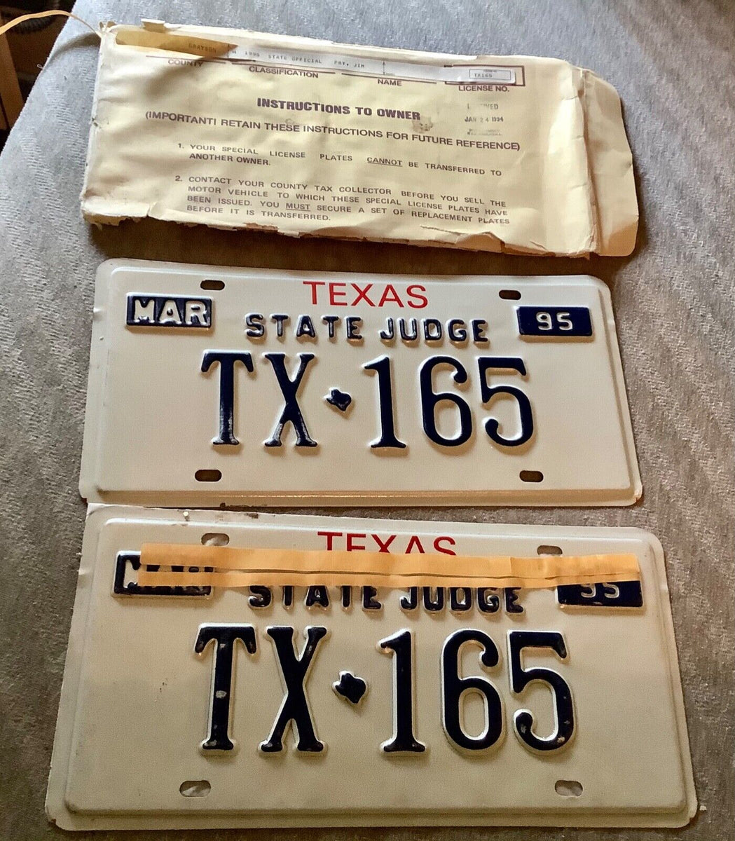 1995 Texas U.S. JUDGE License Plate Tag Original