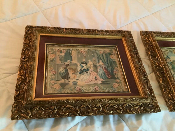 PAIR deep MATCHING ANTIQUE VICTORIAN GILT GESSO Leaf CARVED WOOD PICTURE FRAMES