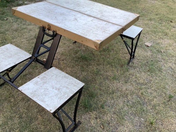 Vtg "Handy" Suitcase Folding Picnic Table  Chair  Milwaukee Stamping Co. camping