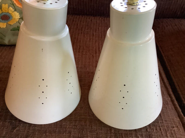 Vintage white double Dual Cone Light Fixture lamp '50's Mid Century modern mcm