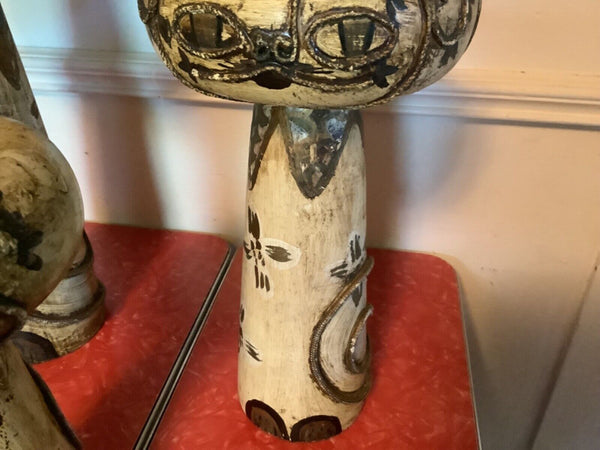 Vtg lot 3 mid century modern retro wood wooden Cat Candle holders candelabra
