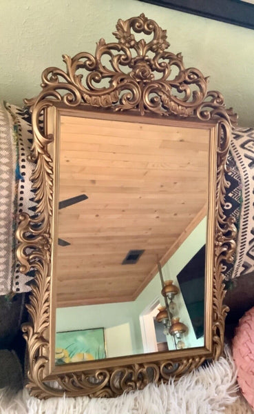 Vtg Burwood Gold Wall Mirror Hollywood Regency 31” x 19” #4001 MCM mid Century