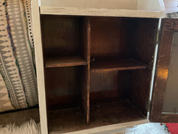 Vtg antique Wood Wooden Medicine Cabinet chest White Mirror Shelf  Rustic Wall