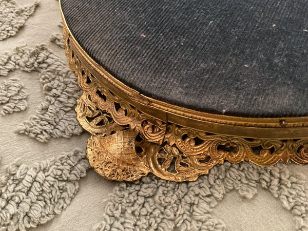 Vtg MID CENTUry FILIGREE ORMOLU VANITY PERFUME TRAY mirror regency