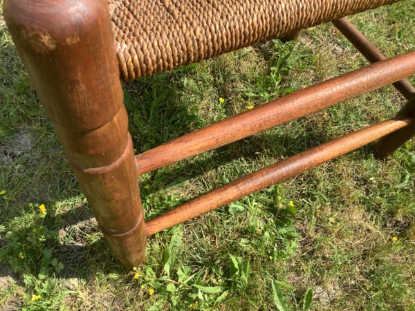 Vintage Antique Wood Colonial Shaker Woven Rush Seat Ottoman  Foot Stool