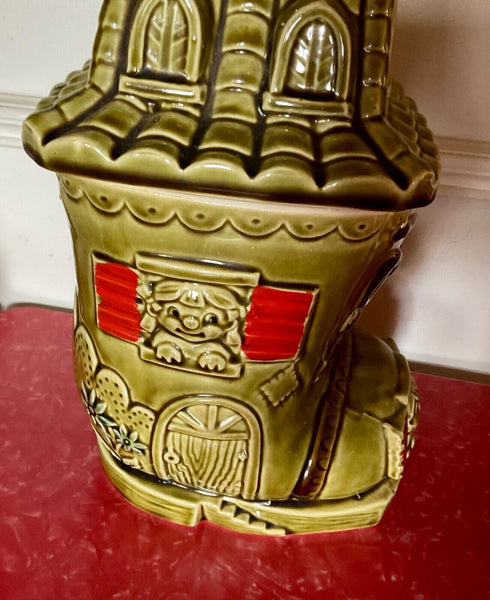 Vtg Cookie Jar  canister  " Old Lady Who Lived In A Shoe" Nursery Rhyme Japan