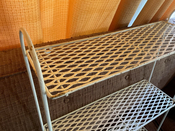 VTG Metal mesh wire 3 Tiered Wall Mid Century Modern White Shelf towel rack mcm
