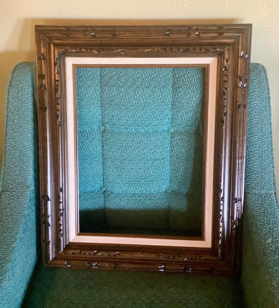 Vintage wooden carved Mid Century Carved Wood Frame Linen Liner