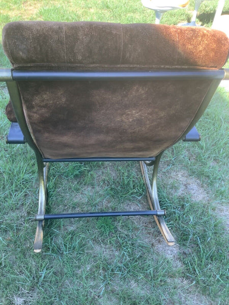Vtg mcm Neoclassic Rocking Chair by Lee Woodard Metal Frame Velvet mid century