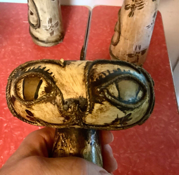 Vtg lot 3 mid century modern retro wood wooden Cat Candle holders candelabra