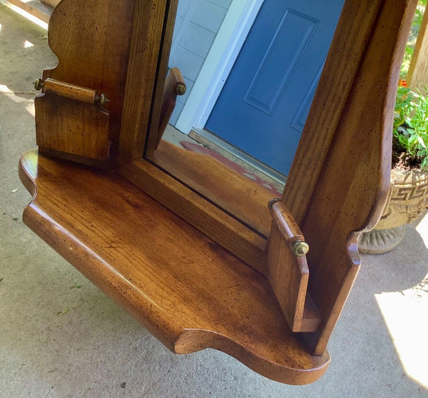 Vtg  wood wooden entryway hallway wall MIRROR shelf mail holder mid century mcm