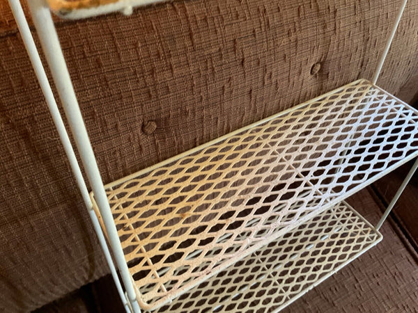 VTG Metal mesh wire 3 Tiered Wall Mid Century Modern White Shelf towel rack mcm