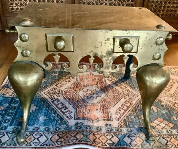 Antique 19th Century Victorian Brass Fireplace Footman Trivet Stool Bench