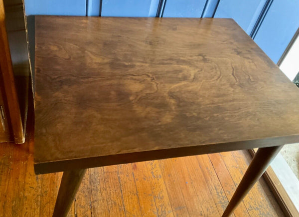 Solid Mid Century Modern Design Walnut Cube End Table  Formica Top