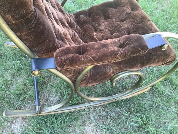 Vtg mcm Neoclassic Rocking Chair by Lee Woodard Metal Frame Velvet mid century