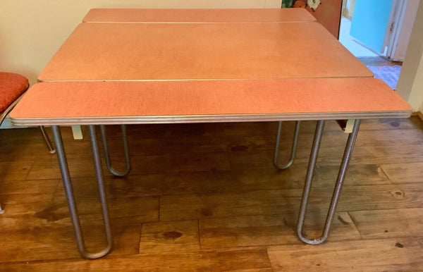 Vtg   pink Chrome Formica Dining kitchen Table Mid Century Modern leaves chairs