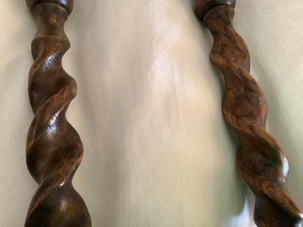 Pair Of  oak Wood “ BARLEY TWIST” Candlesticks candle holder Vintage antique