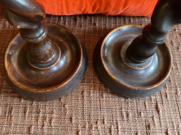 Antique/Vintage Pair of Oak Barley Twist Candlesticks candle holders