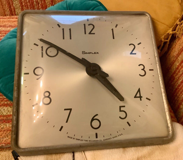 Vtg Simplex Time Recorder Co. Wall Clock square untested
