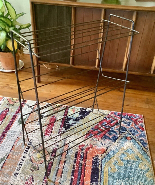 Vtg Mid Century 3 Tier Stand Shelf Rack Metal Wire Book Record Display mcm